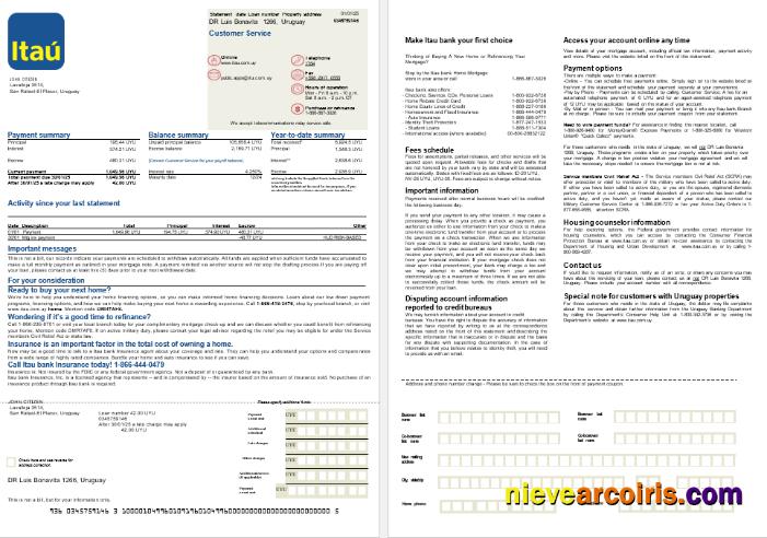 Uruguay Itau bank mortgage statement, 2 pages